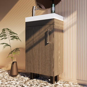 English Elm 16" Freestanding Bathroom Vanity Solid Wood Frame Undermount Ceramic Sink Soft-close W5107P407838