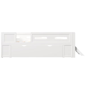 English Elm Wood Twin Platform Bed for Kids with Fence Guardrail and Under Storage Drawer White N709P385777K