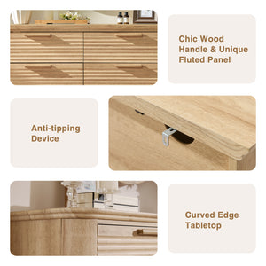 English Elm Fluted Wave Panel 7 Drawer Mdf Dresser Modern Bedroom Storage with Tv Stand Top Oak T5326P425100