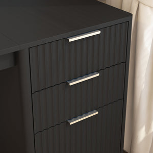 English Elm L Shaped Corner Desk with Led Lighting Bookshelf Drawers and Built in Charging Station W1321P399020