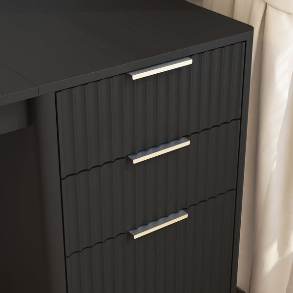 English Elm L Shaped Corner Desk with Led Lighting Bookshelf Drawers and Built in Charging Station W1321P399020