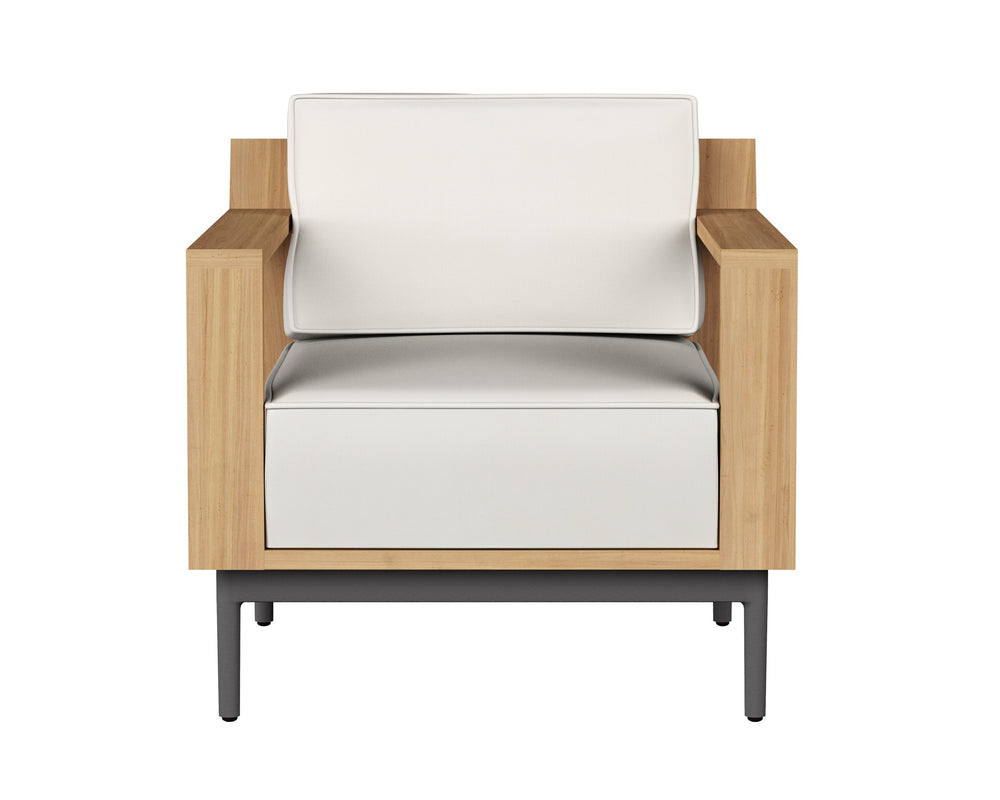 Sunpan Cagliari Armchair - Modern Outdoor Retreat with Teak Wood and Durable Powder Coated Aluminum Frame Palazzo Cream