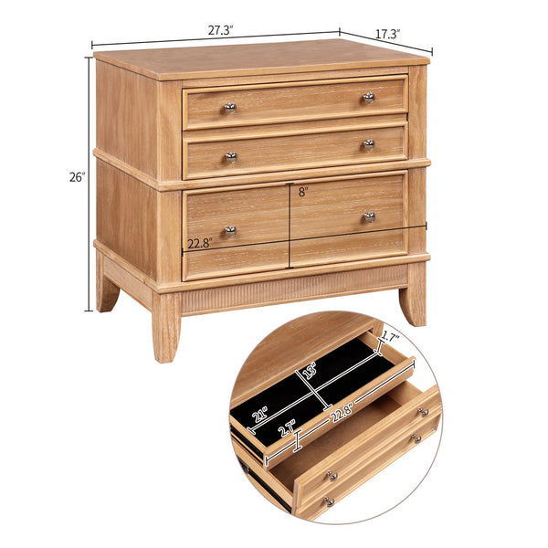 English Elm Hazel Solid Wood 3-Drawer Side Table with Silver Handles, 220 lb Top, 90 lb Drawers, Hazel Finish N701P183796N