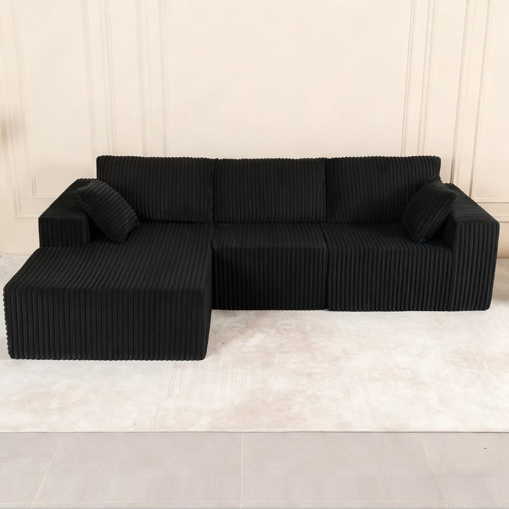 English Elm 107.5 Inch Modular Cloud Sectional Corduroy Sofa Deep Seat Reversible Chaise Sleeper W2564S00117