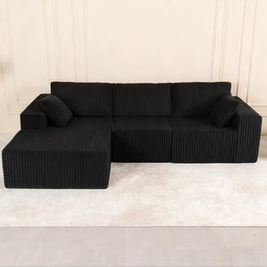 English Elm 107.5 Inch Modular Cloud Sectional Corduroy Sofa Deep Seat Reversible Chaise Sleeper W2564S00117