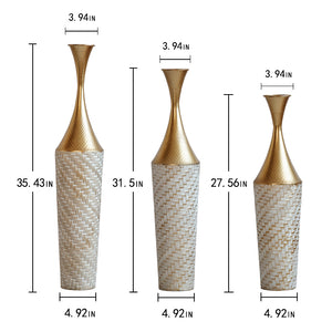 English Elm Floor Metal Vase Set - 3-Piece Modern Geometric Decor With Woven Texture & Glazed Finish,  Tall Accent W2796P255611