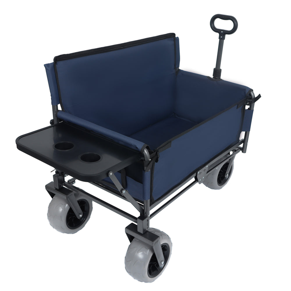 English Elm 3-in-1 Folding Wagon with Bench Seat Tabletop and All-terrain Beach Tires for Camping Dark Blue W2932P320636