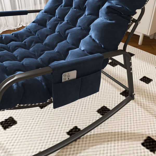 English Elm Rocking Ergonomic Lounge Recliner with Storage & Cushions, All-Weather Breathable Comfort for Patio Blue W2699P324194