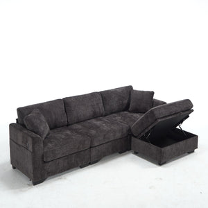 English Elm Modern Chenille L-shaped Sectional with Usb Charging Ottoman Storage Living Room Couch Black W2120S00014