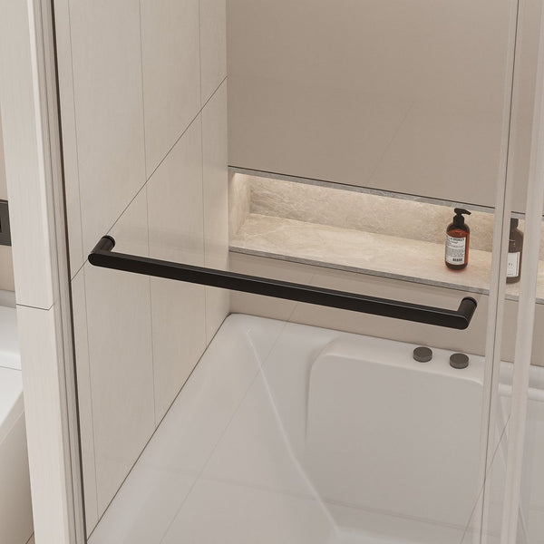 English Elm 56-60 in Frameless Bypass Tub Shower Door Soft Close Tempered Glass Brushed Nickel W1920P385333
