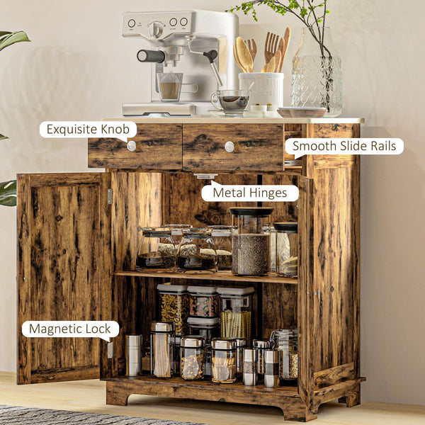 English Elm Homcom Rustic Brown Sideboard Rubberwood Top Buffet with Drawers Adjustable Shelf W2225P229311
