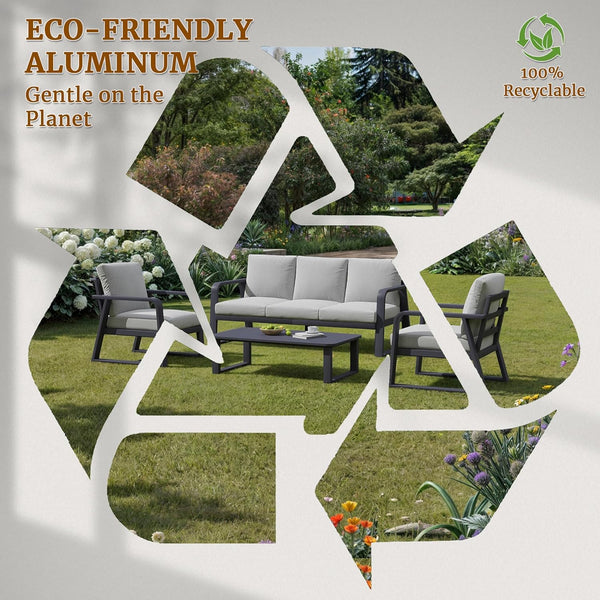 English Elm Fr Outdoor 4 Piece Aluminum Conversation Set with Memory Foam Cushions for Patio T5925S00004