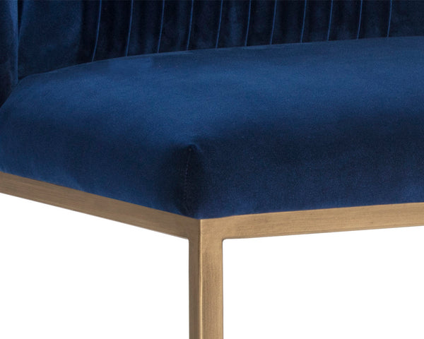 Sunpan Nevin Barstool - Modern Elegance with Comfort and Antique Brass Legs for Stylish Dining Spaces Sapphire Blue