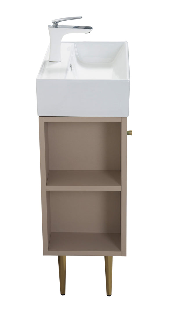 English Elm 21.6" Sage Green Bathroom Vanity Base with Open Shelf and Gold Hardware Accents W1920P385633
