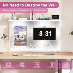 English Elm Metal Pegboard Workstation Organizer Dual Monitor Arms Powder Coated Steel Gaming Desk White W2700P346781