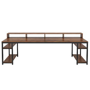English Elm Computer Desk Two Person Wood Grain Workstation with Drawers for Shared Home Office T3971P453681