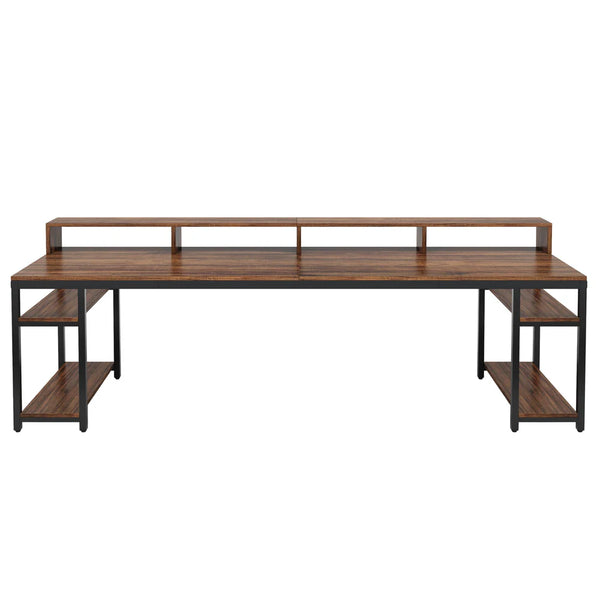 English Elm Computer Desk Two Person Wood Grain Workstation with Drawers for Shared Home Office T3971P453681