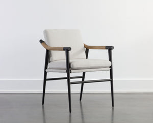 Sunpan Meadow Dining Armchair - Timeless Design with Moisture-Repellent Fabric and Sturdy Oak Armrests Heather Ivory Tweed