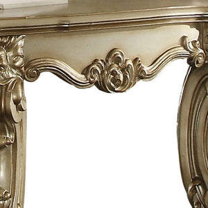 English Elm Gold Patina and Bone Scrolled Leg End Table — Square Accent Table with Ornate Trim, Elegant Contrast, Sturdy Support B062P209409