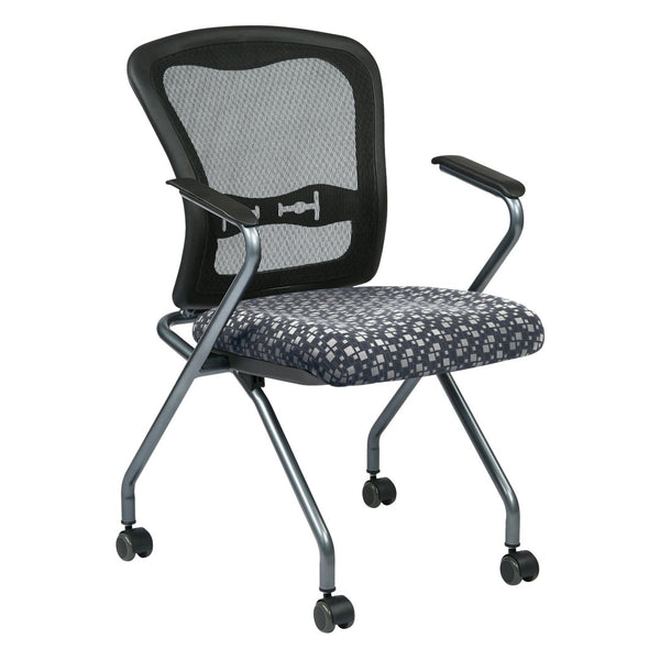 OSP Home Furnishings Deluxe Folding Nesting Armchair with Mesh Back Lumbar Support for Conference Spaces 84440-K108