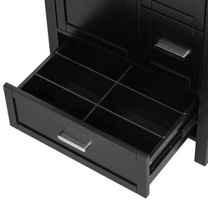 English Elm Modern 24 Inch Bathroom Vanity Solid Wood Cabinet with Ceramic Sink and Soft Close Storage Black N729P292859B