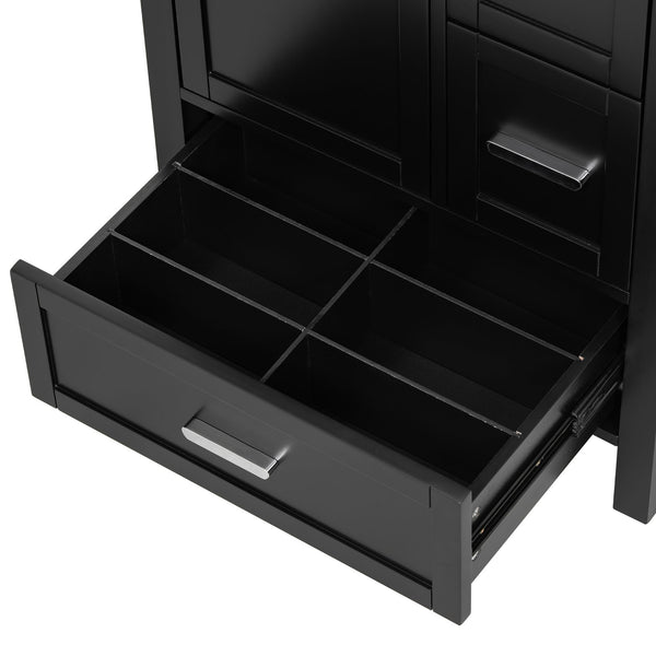 English Elm Modern 24 Inch Bathroom Vanity Solid Wood Cabinet with Ceramic Sink and Soft Close Storage Black N729P292859B