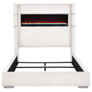 English Elm Judah Queen Wingback Bed Cream Corduroy Upholstered with Headboard Flame Visualizer B062P451805