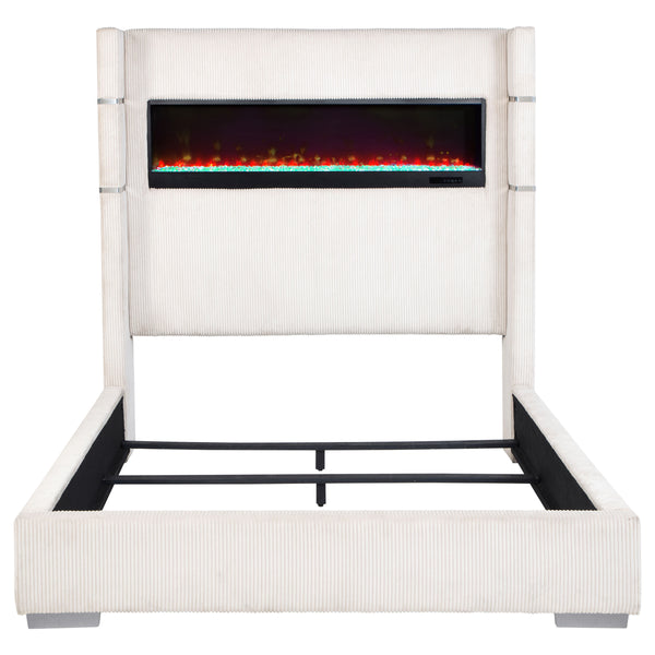 English Elm Judah Queen Wingback Bed Cream Corduroy Upholstered with Headboard Flame Visualizer B062P451805