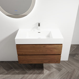 English Elm 36" Wood Grain Bathroom Vanity with Thick Resin Sink, 2 Soft-Close Drawers, KD Eco Plywood Finish W999S00201
