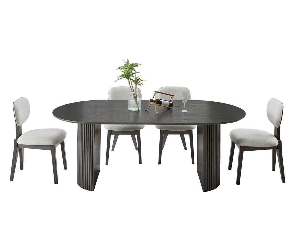 English Elm Venezia Oval Six Seat Dining Set with Fluted Pedestal Base and Gray Oak Veneer B2749S00327