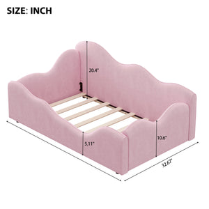 English Elm Upholstered Cloud Toddler Daybed Pink Velvet Safety Rails Kids Bedroom Ages 1 to 6 N899P452424H