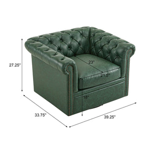 English Elm Christopher Knight Home® - Chesterfield Swivel Club Chair with Deep Button Tufting, Nailhead Trim, 360° Metal Swivel Comfort Green 39.25 L x 33.85 W x 27.85 H N776P195601G