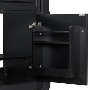 English Elm 30" Freestanding Bathroom Vanity Rubberwood Frame Ceramic Sink Flip Drawer Storage Black N725P356062B