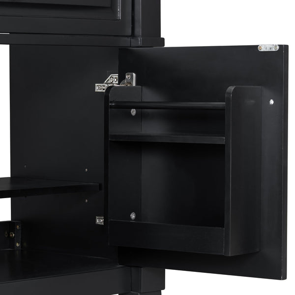 English Elm 30" Freestanding Bathroom Vanity Rubberwood Frame Ceramic Sink Flip Drawer Storage Black N725P356062B
