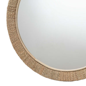 English Elm Round Braided Jute Rope Wall Mirror Natural Fiber Boho Coastal Accent Decor B2750P467770