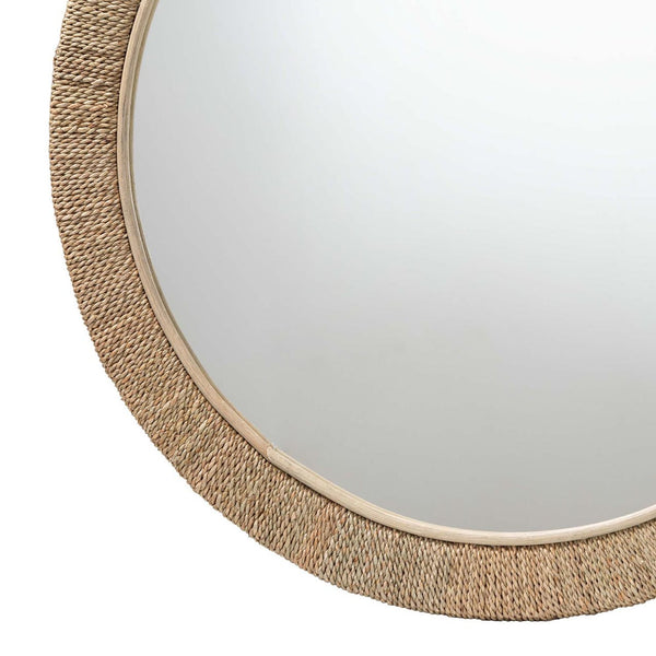 English Elm Round Braided Jute Rope Wall Mirror Natural Fiber Boho Coastal Accent Decor B2750P467770