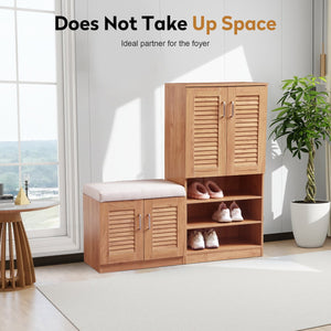 English Elm Multi Functional Shoe Storage Cabinet with Bench and Cushion, 7+3 Adjustable Panels, Ventilated Design for Entryway Oak 51.97 L x 17.32 W x 10.24 H W2948P242706