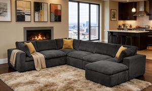 English Elm Coffee Bean Textured Modular Sectional Sofa Low Profile Contemporary Living Room Dark Gray B2748S00081