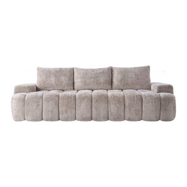 English Elm 100" Oversized Curved Boucle Sectional Sofa Channel Tufted 3 Seat Modern Living Room Camel W5515P496938