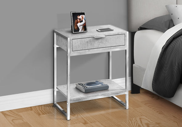 English Elm Accent Table With Storage Drawer - Modern Grey Laminate & Chrome Metal, Versatile For Living Spaces B2710P219305
