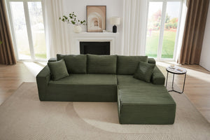 English Elm L-Shaped Cloud Sectional Sofa - Plush Green Corduroy Sleeper, No Assembly, Ideal For Living Spaces W2339P294929