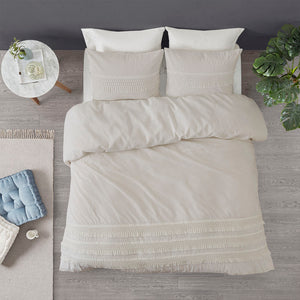 JLA Home Madison Park - 3 Madison Park Amaya Cotton Seersucker Comforter Set with Tassel Trim, Ivory, OEKO-TEX, Machine Washable MP10-6159