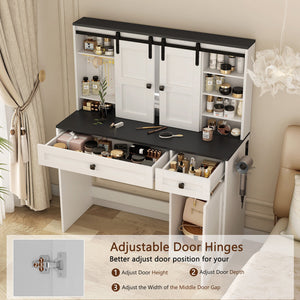 English Elm Farmhouse Vanity Table with Lighted Mirror Drawers and Hair Tool Storage for Bedroom W1321P423102