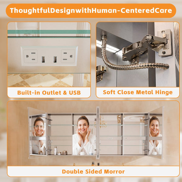 English Elm Lighted Aluminum Medicine Cabinet Smart Mirror with Anti-fog Led and Built-in Usb Outlet W5609P461368