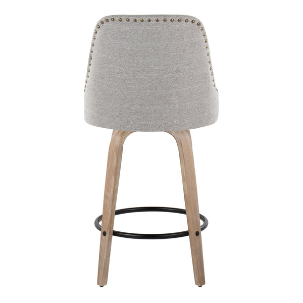 English Elm Fixed-height Swivel Counter Stools with Faux Leather Seats and Chrome Footrest Set of 2 B202S01850