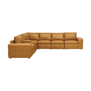 English Elm Premium Leather Match Sectional with Dual Recliners Square Arms and Console Storage Ginger B2748S00136
