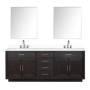 English Elm Black Oak Double Bath Vanity Set With White Quartz Top, 36" Mirrors, Chrome Faucets & Ample Storage B2731S02182