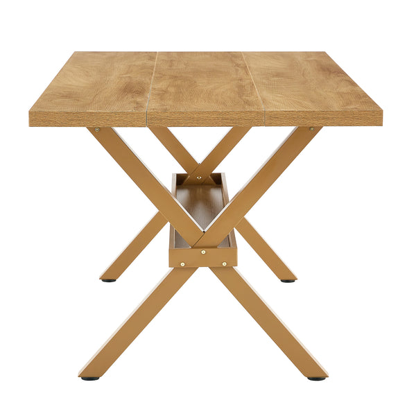 English Elm 71 Inch Industrial Dining Table Walnut Mdf Top Seats 8 with X Frame Steel Base Wood W1151P434795