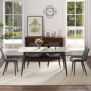 English Elm 62.99" Modern Artificial Stone Dining Table With Black Metal Legs - Seats 6 For Stylish Gatherings W1535S00496