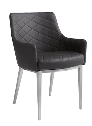 Sunpan CHASE Dining Armchair - Elegant Black Faux Leather with Diamond Tufting & Modern Stainless Steel Legs 30152